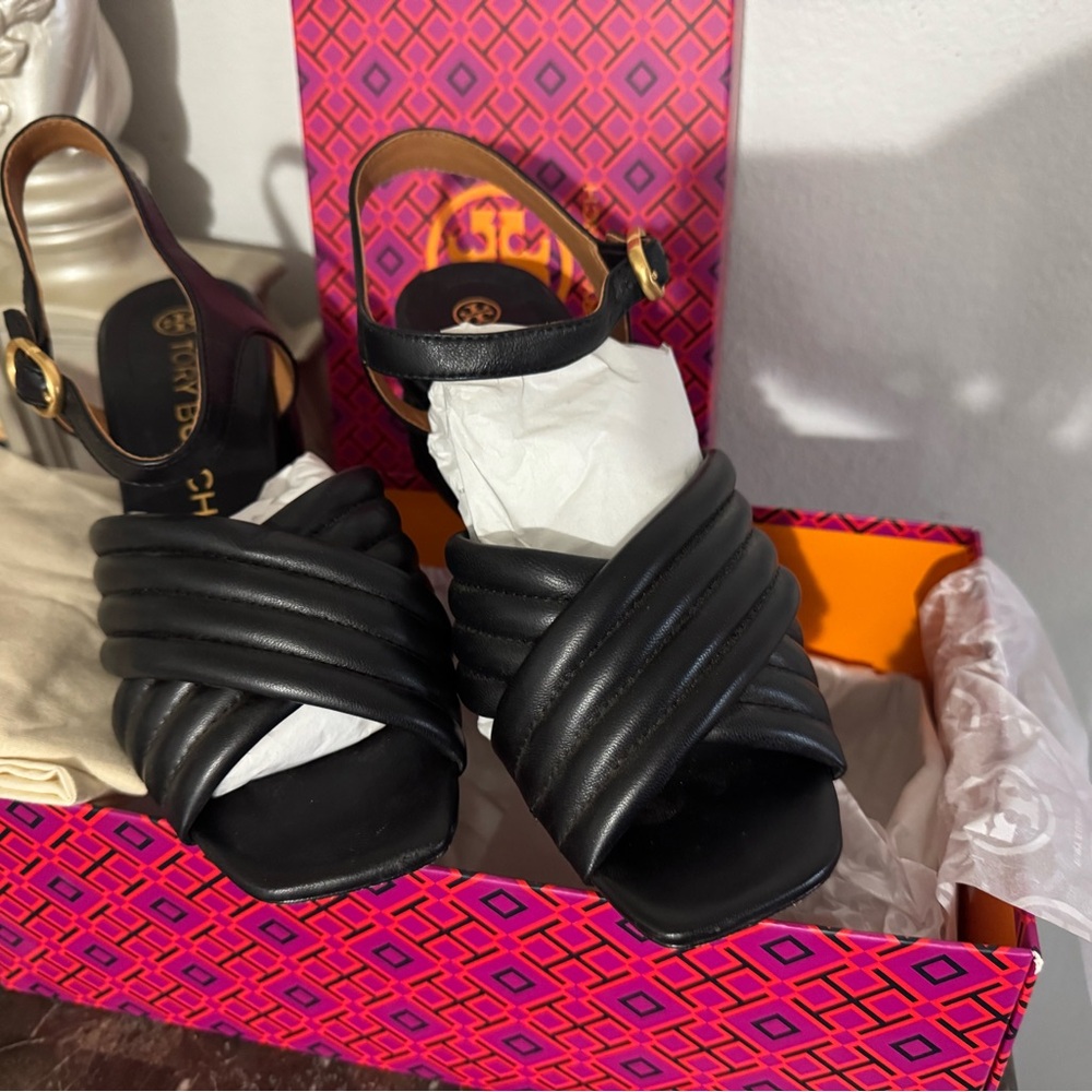 Kira Quilted 55mm Heel Sandal in Black